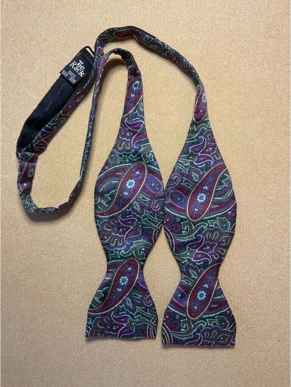 Tie Rack 100% Silk Men's Bow Tie Deep Red Purple Green Paisley